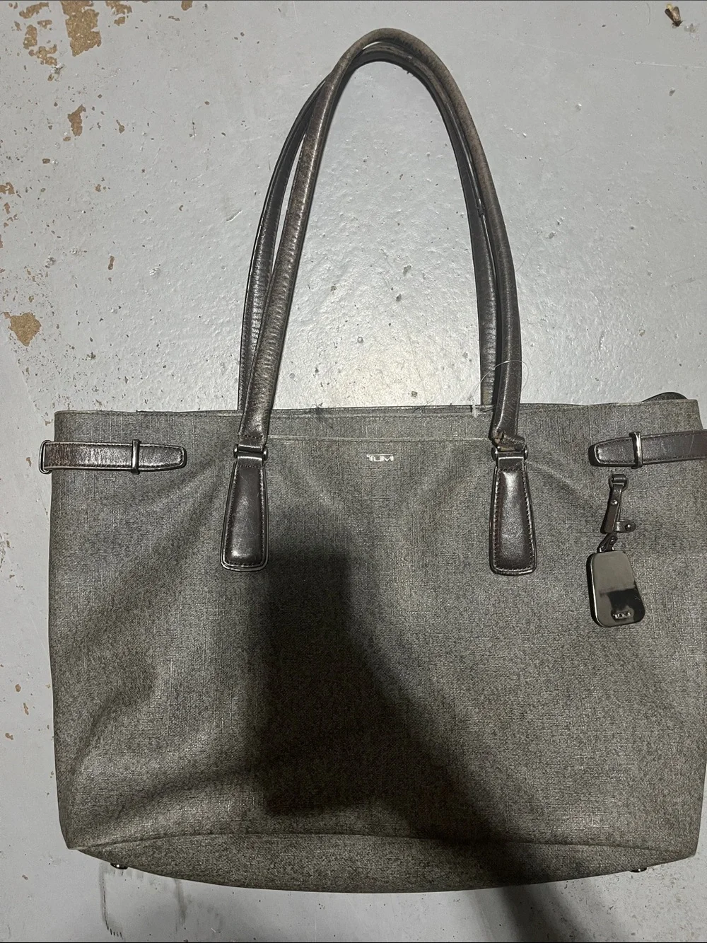 TUMI Tote Bag in Dark Gray with Leather Trim